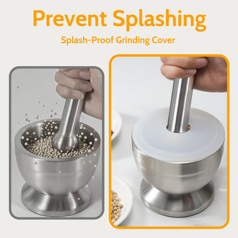 Mortar and Pestle, Sopito 18/8 Stainless Steel Spice Grinder Pill Crusher with Lid for Crushing Grinding Ergonomic Design with Anti Slip Base and ...