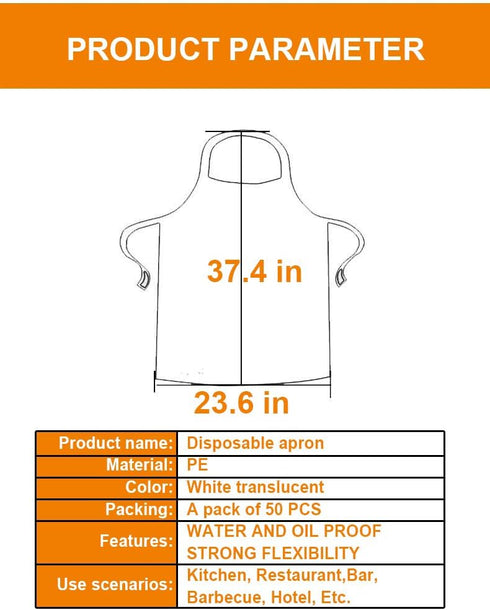 Disposable Aprons (50 Count), Plastic apron for Painting Party, Cooking, Housework, Picnic etc....