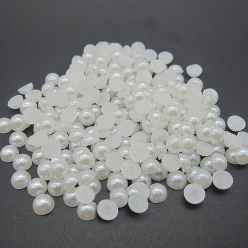 Mixed Size 350pcs 5mm, 6mm, 8mm Pearl Finish Half Dome Round Beads Half Pearl Bead Flat Back for DIY Decoration (White)...