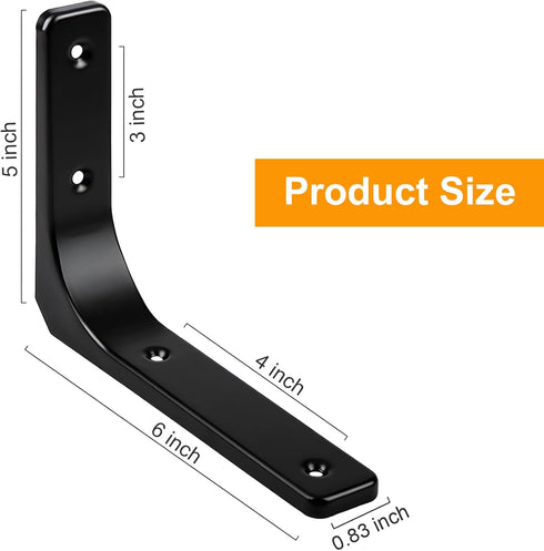 4 PCS Iron Wall Shelf Bracket, 6 x 5 Inch Heavy Duty Shelf Support Bracket Decorative Joint Angle Bracket, Matte Black...