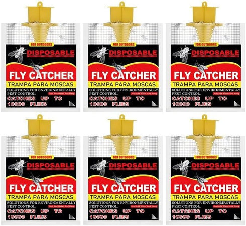 6 Pack Fly Traps Outdoor, Fly Bags Outdoor Disposable, Fly Hunter Ranch Fly Trap, Fly Catcher Outdoor, Fly Traps Outdoor Hanging for Barns, Ranch,...
