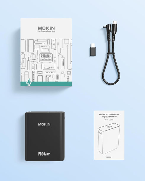 MOKiN Fast Charging 30W Portable Power Bank, 10,000mAh Battery Pack Charger, USB C PD3.0 QC4.0 with Digital Display, USB C Cable, 1 USB C, 1 USB A...