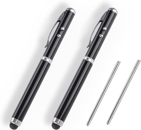 Metal Multi-Function Pen, Touch Screen Stylus, Flashlight with White Light, Infrared, Creative Christmas and Birthday Gifts (2 Black)...