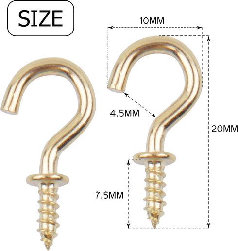 Aylifu Mini Ceiling Screw Hooks, 100 Pieces 1/2 Inch Cup Hooks Screw-in Hooks for Hanging Plants Mug Arts Decorations, Gold...