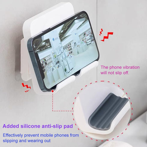 Upgraded Shower Phone Holder Tablet Wall Mount Phone Holder Removable,Self-Adhesive Mobile Cell Phone iPad Holder for Bed Bathroom Kitchen, Compat...