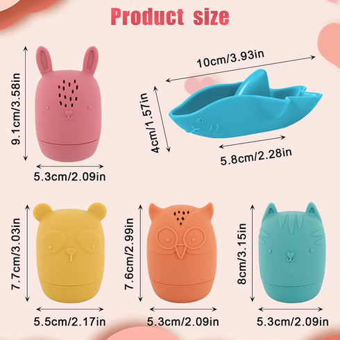 7pcs Baby Bath Toys, Cute Colorful Bathtub Water Toys Silicone Bath Toys for Boys Girls Kids Silicone Animal Bath Toys Squeeze Spray Bath Toys Bat...