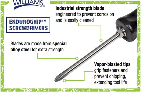 Williams JHWSDP-4-6 Phillips Endurogrip 2-Point Screwdriver, 6-Inch Blade...