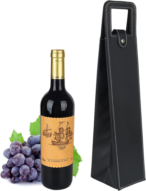 Leather Wine Gift Bag 16.1x3.5x3.5 in, Wine Gift Tote Bag, Reusable Metal Clasp Gift Wine Bag, Portable Wine Protector for Parties, Birthdays, Wed...