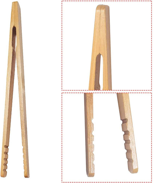 2 Pack 7 Inch Bamboo Kitchen Tongs for Toast Tea Bread Pickle Cooking...