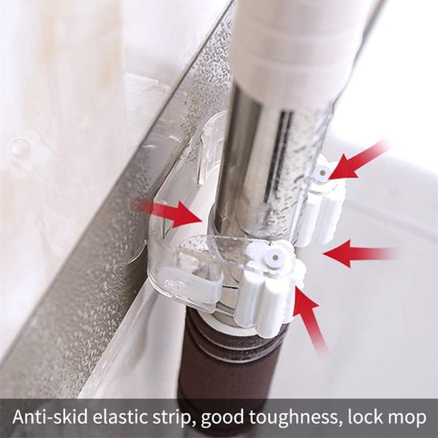 1Pc White Mop Broom Holder Wall Mounted, Holder Self Adhesive Mop Grip Holders Wall Mounted Hanger Organizer, Mop Hanger Heavy Duty with Hooks Mop...