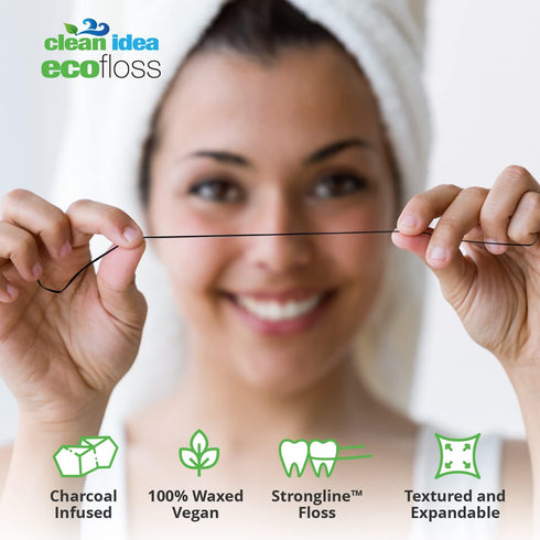 Ecofloss 6x25m Dental Floss - Charcoal Mint - Bamboo Floss, Unwaxed Dental Floss, Natural Floss, Floss Refill, Organic Floss, Wax Floss, Biodegrad...