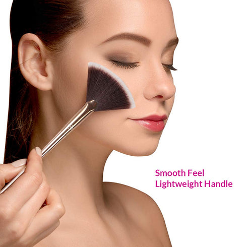 Fan Makeup Brush For Highlighter, Blush, Flutty&Powder Cosmetic Tool w/Long Handle& Anti-Champagne Gold Brush...