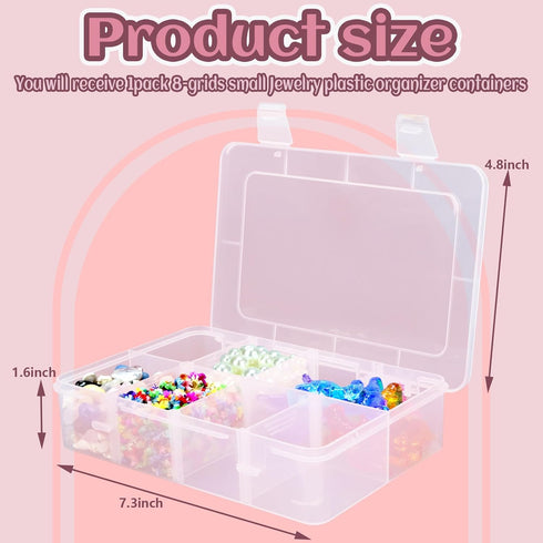 WYOMER 8 Grids Bead Organizers and Storage Box, Plastic Organizer Box with Removable Board Dividers, Box Organizer for Jewelry or Tackle Electroni...