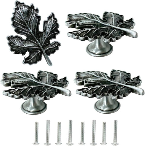 Cabinet Knobs Maple Leaf Knobs, 4 Pcs Antique Cabinet Knob,Drawer Knob,Bedside Table Handle,Closet Knob,Bookcase Handle,Furniture Door Pull,Hardwa...