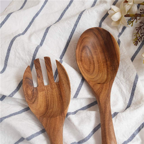 Wooden Salad Server Set of 2 Acacia Stirring Spoon 10-Inch Wooden Utensils for Serving Salad...