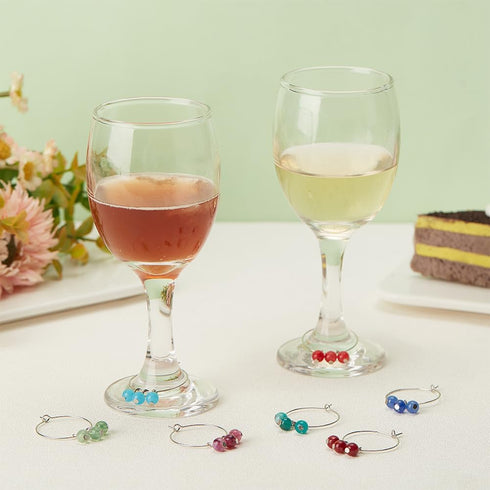 BENECREAT 24 PCS Acrylic Wine Glass Charm, Faux Gemstone Beaded Tassel Wine Glass Charm with Brass Wine Glass Charm Ring, For Wedding Receptions, ...