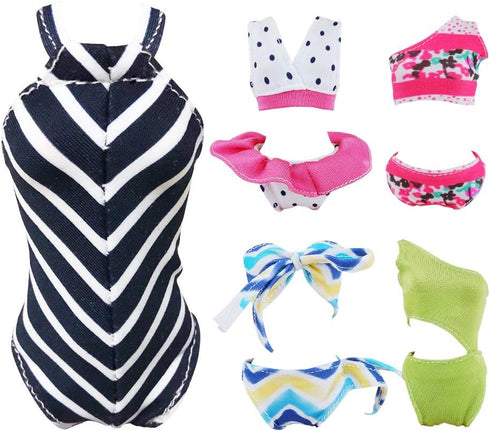 E-TING 10Pcs =5 Sets Beach Bikini Swimsuit Bathing Doll Clothes One-Piece Swimwear with 5 Pairs Shoes for 11.5 Inch Girl Dolls (A)...