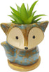 Cute 4.3 Inches Cartoon Fox Shaped Ceramic Indoor Succulent Cactus Vase Flower Plant Pots with Bamboo Tray for Home Garden Office Desktop Decorati...