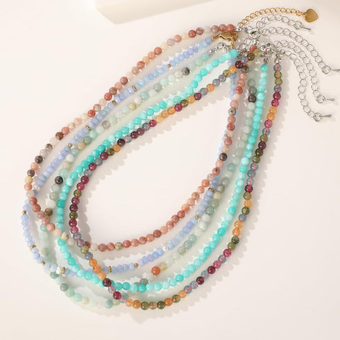 Beaded Necklace for Women,Natural Gemstone Necklace for Women,Colorful Bead Choker Necklace Handmade Surfer Beach Necklace Trendy Jewelry Gift for...