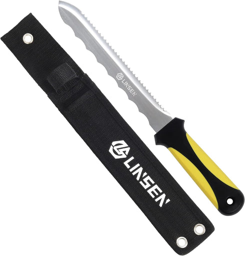 Stainless Steel Garden Knife with 7.8" Blade, Double Side Utility Sod Cutter Lawn Repair Garden Knife with Nylon Sheath (yellow)...