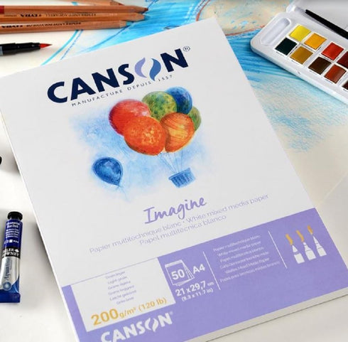 Canson Imagine Mixed Media 200gsm Paper, Natural White, A5 pad Including 50 Sheets...