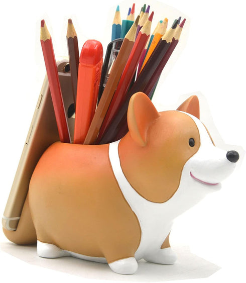 Creative Cute Desk Accessories Corgi Pen Pencil Holder with Phone Stand Pen Cup Office Decor Home Office School Desk Decor Corgi Gift for Women Me...