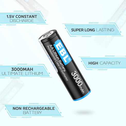 EBL 12 Pack 3000mAh 1.5V AA Lithium Batteries - High Performance Constant Volt Non-Rechargeable Batteries Lithium AA Batterry for Flashlight Solar...