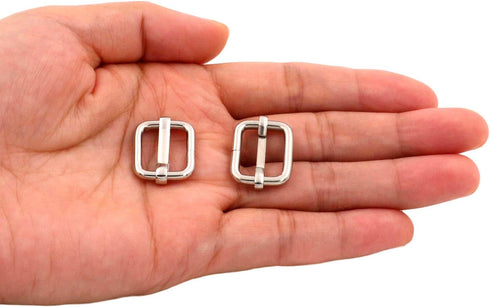 BIKICOCO Metal Slide Adjuster Buckle Tri-Glides with Movable Center Bar, for Straps, 0.6 x 0.51 Inch, Silver, Pack of 50...