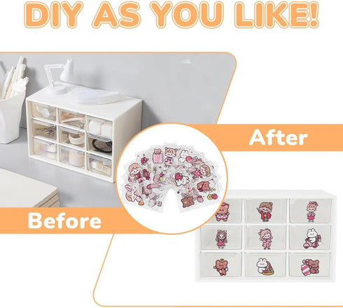 Mini Desk Organizer Drawer, 9 Removable Plastic Art Craft Organizers with Stickers, Cute Desktop Storage Organizer for DIY Crafts, Art Supply, Off...