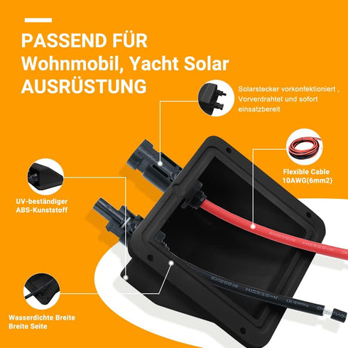 Solar Cable Entry Gland,0.33ft 10AWG Soft Solar Extension Cable and Connector, UV Resistance Dual Cable Entry Gland Housing on Rv, Boat, Camper (0...