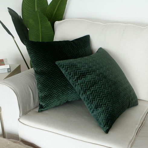 Artcest Set of 2, Decorative Velvet Bed Throw Pillow Case, Sofa Soft Quilted Pattern, Comfortable Couch Cushion Cover, 18"x18" (Dark Green)...