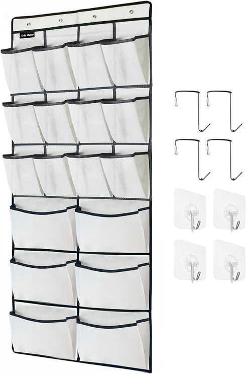 1 Pack Extra Large Hanging Over Door Shoe Organizers, Hanging Storage Shoe Rack for Closet, with 4+4 Hooks Shoes Holder for Closet Bedroom, 12+6Po...
