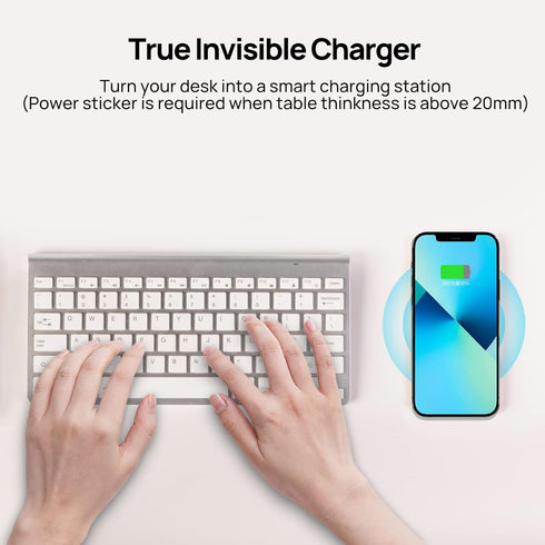 KPON Invisible Wireless Charger,30mm Under Desk Charger Mat, Furniture Table Nightstand Desktop Charging Station for iPhone 15/14/13/12/11//Samsun...