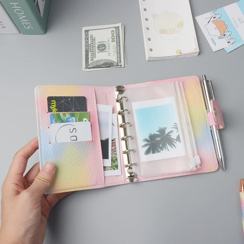 Pink PU Leather Budget Binder Cover, for A7 6-Ring Money Organizer Budgeting Refillable Loose Leaf Receipt Binder Notebook Bookmark Planner Book w...
