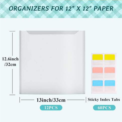 Caydo 12 Pieces Scrapbook Paper Storage with Sticky Index Tabs for Holding 12 x 12 Inch Scrapbook Paper, Cardstock, Vinyl Paper, Photos and Paper ...
