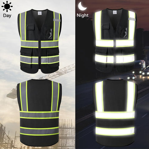 Reflective Safety Vest for Men Women with 5 Pockets and Zipper Front High Visibility Mesh Vest Hi Vis Construction Work Vest,Meets ANSI/ISEA Stand...