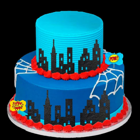 Scenic Theme Stick On/Lay On Cake Border Decoration Toppers (Super Hero Lighted City Backdrop)...