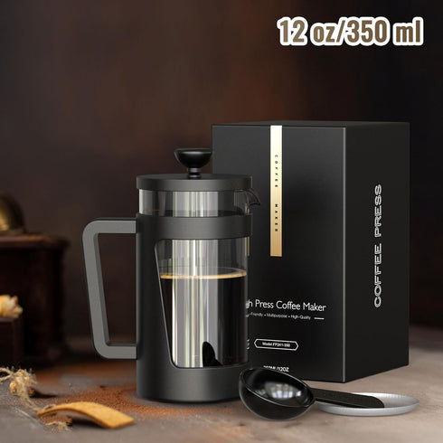 RAINBEAN Small French Press 12 Oz, Mini French Press Coffee Maker 1 Cup, Single Serve Coffee Press, Coffee Brewer With 3 Level Filtration, Perfect...