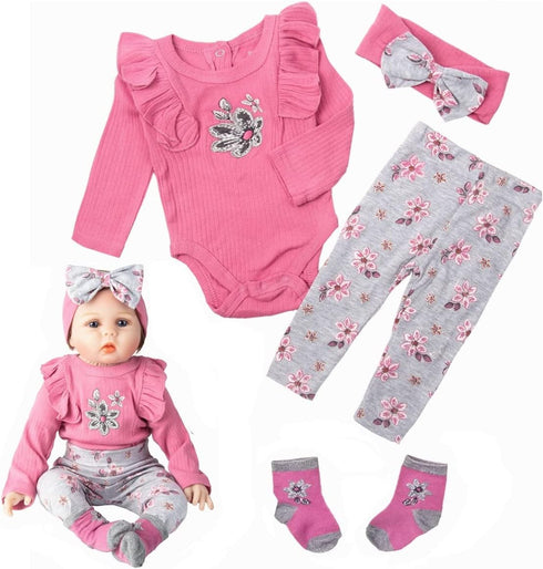 Reborn Baby Doll Clothes 24inch Girl Pink Outfits Accesories Set 4pcs for 22"- 24" Reborn Dolls Newborn Baby Clothing...