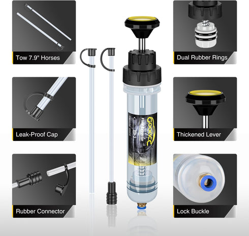 GOOACC Oil Extractor Pump Automotive, Fluid Extractor with Hose Oil Change Syringe Vacuum Pump Extractor, 200CC Manual Brake Fluid Extractor for C...