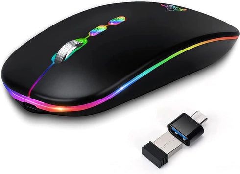 HOTLIFE LED Wireless Mouse, Slim Rechargeable Silent Portable USB Optical 2.4G Wireless Bluetooth Two Mode Computer Mice with USB Receiver and Typ...