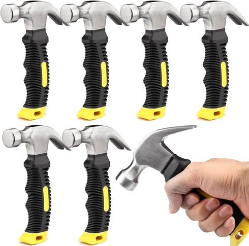 6 PCS 8 Oz Claw Hammer, Small Stubby Hammers Bulk with Anti-Slip Plastic Coated Soft Handle Roofing Tools for Car Window Framing Jewelry Making, L...