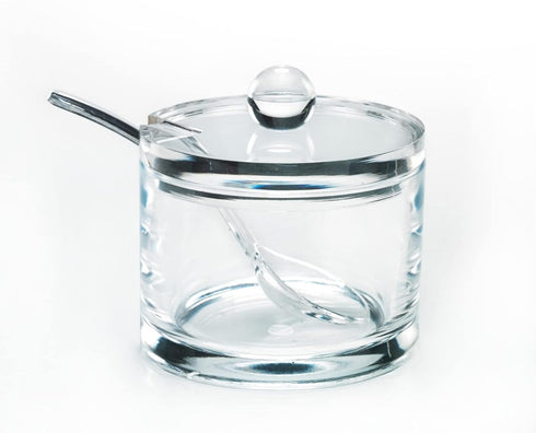 J&M DESIGN Clear Acrylic Sugar Bowl With Lid And Spoon For Coffee Bar Accessories, Cereal Bowls, Tea, Kitchen Countertop Canisters & Baking - 8 oz...