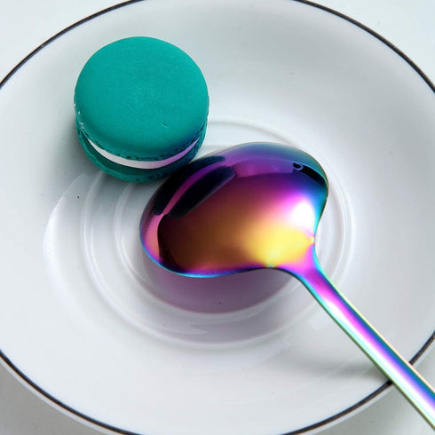 Berglander Rainbow Soup Spoons of 4, 7.5" Stainless Steel Titanium Plating, Multicolor Round, Easy To Clean, Dishwasher Safe...