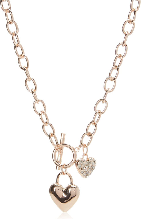 GUESS Rose-Gold-Tone Heart Lock Charm Toggle Chain Necklace...