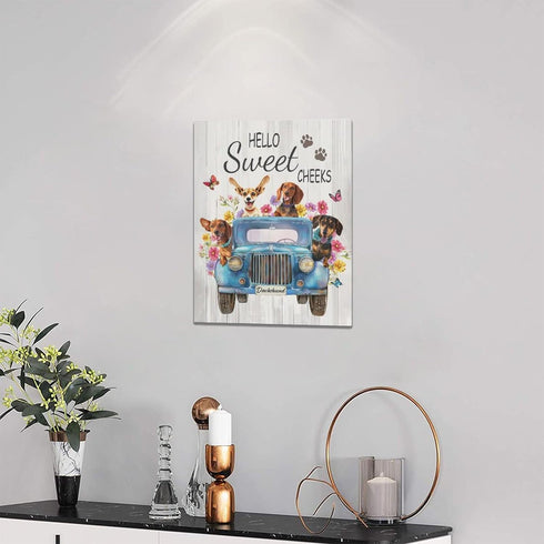 Dachshund Dog Wall Art Funny Dog driving Car Pictures Wall Decor Farmhouse Sausage Dog Truck Decor Painting Prints Artwork Framed for Bathroom Kit...