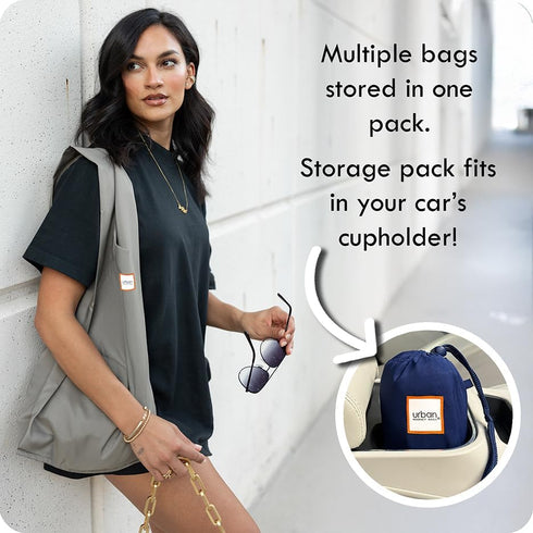 Ocean - 3 Foldable Reusable Shopping Bags in 1 Compact Pouch, Luxury Quality, Durable Fabric, Holds 50+ lbs, Machine Washable, Pouch Fits in Cupho...