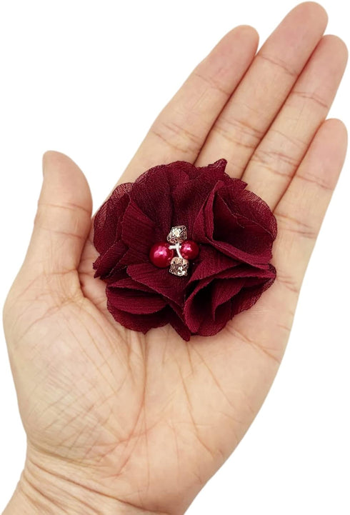 30pcs Rhinestone Chiffon Flower 2" Sewing Fabric Appliques for Clothing Craft Party Wedding Decor Tassel Topper Decoration Gift Wrapping Headbands...