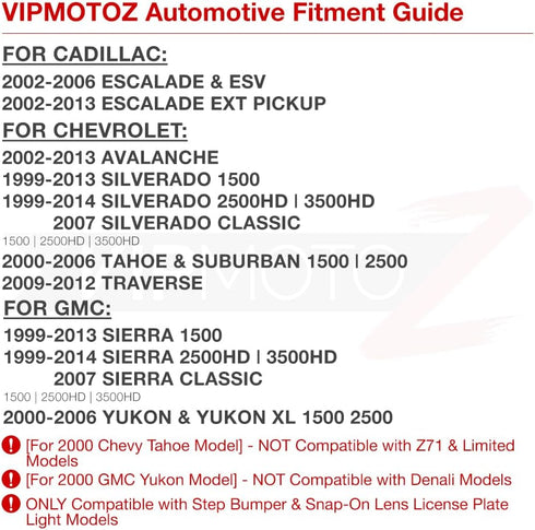 VIPMOTOZ Red OLED Neon Tube Pure White LED License Plate Light Tag Lamp Assembly Replacement For Cadillac Escalade Chevy Silverado Tahoe Suburban ...