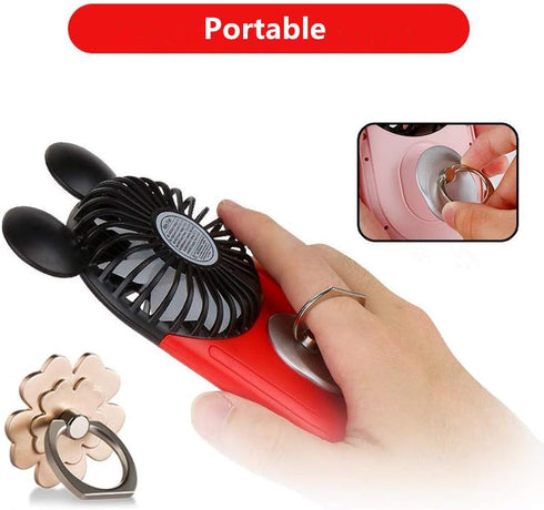 Cute Personal Mini Fan, Handheld & Portable USB Rechargeable Fan with Beautiful LED Light, 3 Adjustable Speeds, Portable Holder, for Indoor Or Out...